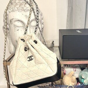 Chanel Aged Calfskin Quilted Small Gabrielle Backpack Black White